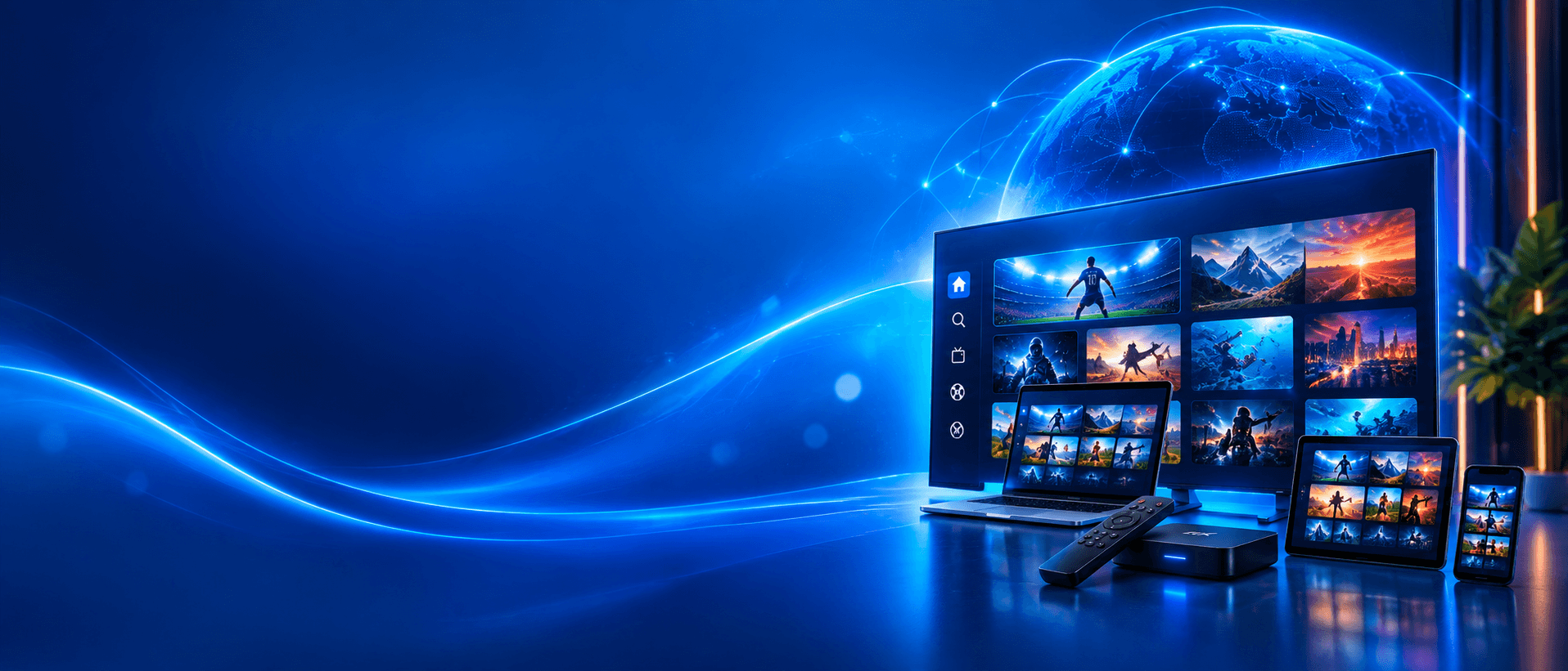 Xtreme HD IPTV streaming app interface on Smart TV, laptop, tablet and phone